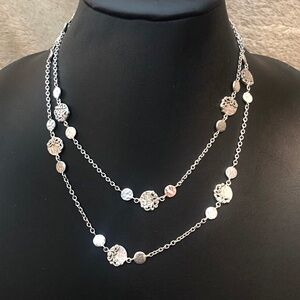 LOIS HILL Sterling Silver Hammered Disc Cut Out Scroll Toggle Necklace 36” NWT